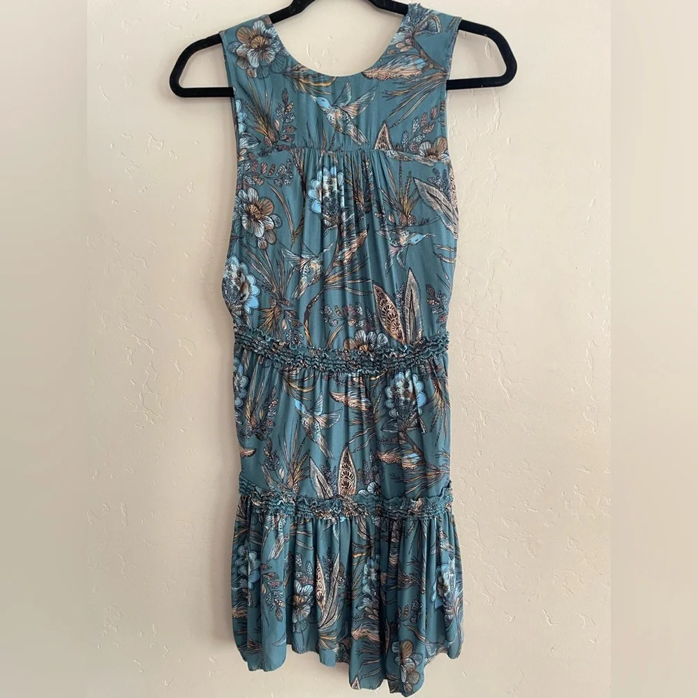 🌎Free People Floral Haze Hummingbird Turquoise Boho Tunic NWT~Small - Picture 7 of 13